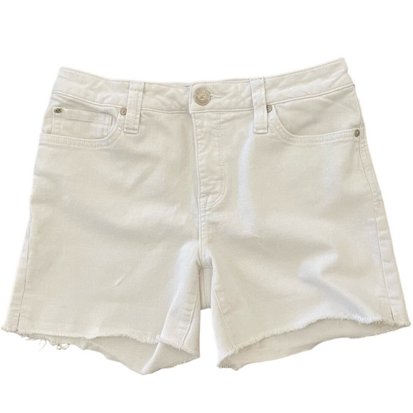 7 For All Mankind Pants - 7 For All Mankind Mid Rise White Raw Hem 5" Denim Shorts Boho Spring Women's - 6